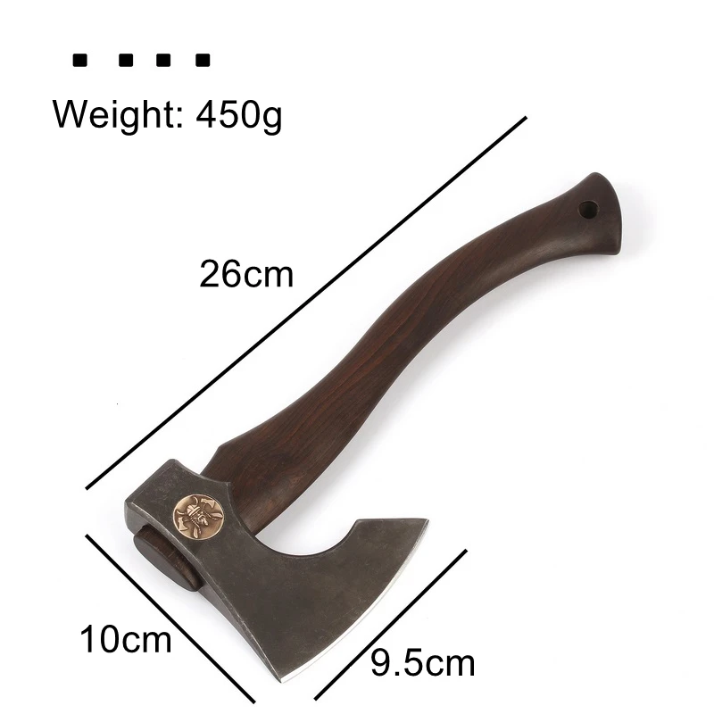 Hand Forged 450g Hatchet with Sheath Small Camping Axe Hatchet for Outdoors Ebony Wood Handle DC53 Steel