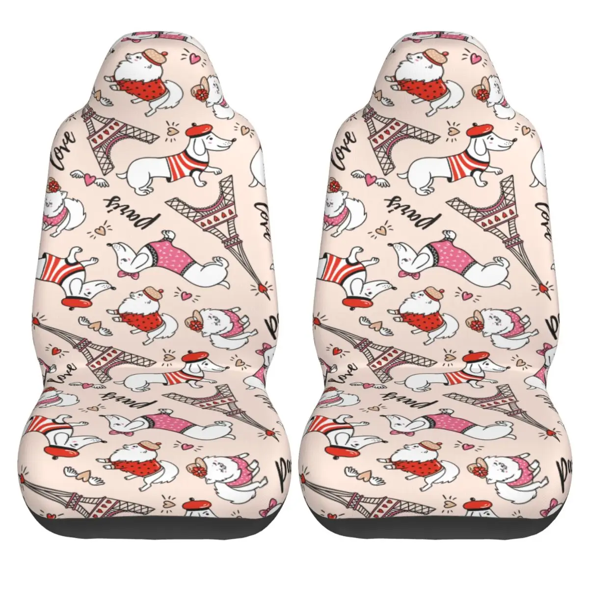 French Style Cute Cartoon Dachshund And Eiffel Tower Universal Car Seat Cover Off-Road Women Dog Lover Seat Covers Hunting