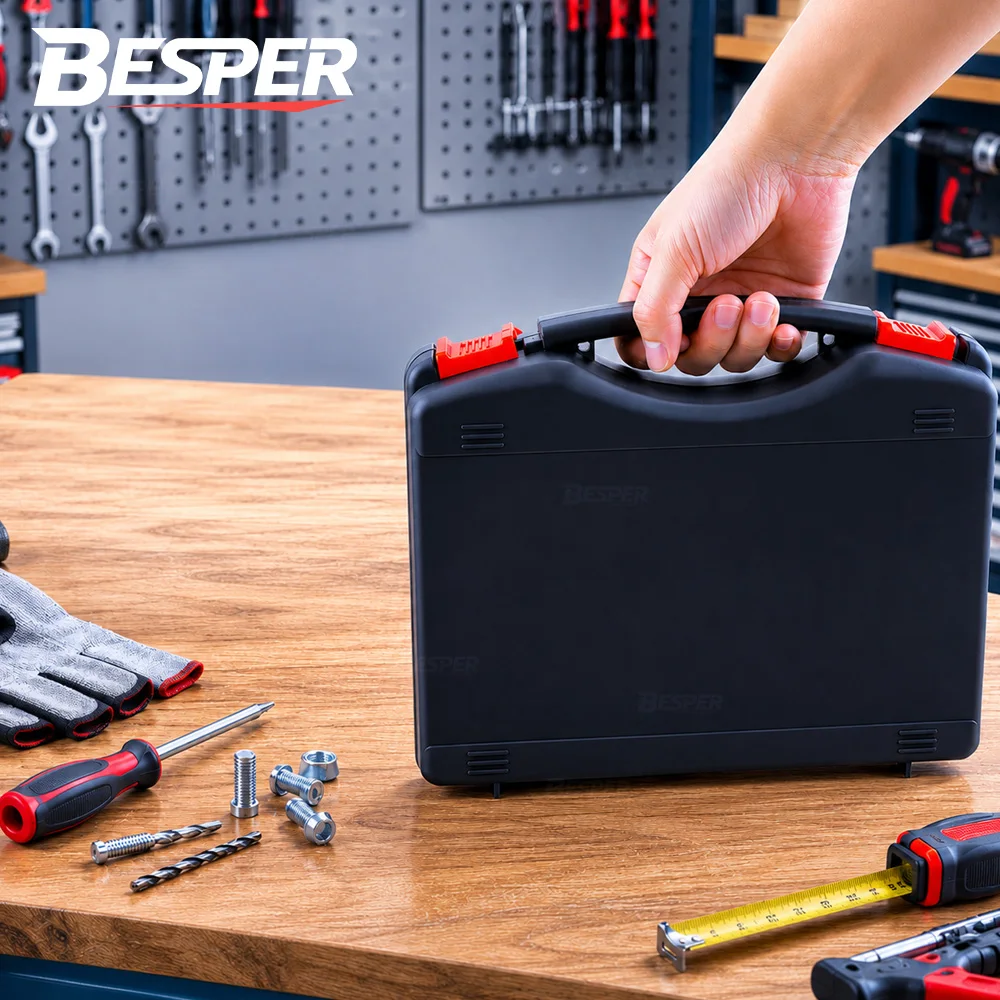1 x Hartkoffer für Werkzeuge, Werkzeugkasten, universeller Hartkoffer zum Aufbewahren von Elektrobohrern und Werkzeugen, 25 x 21 x 7,5 cm, nur Koffer – Detail 7