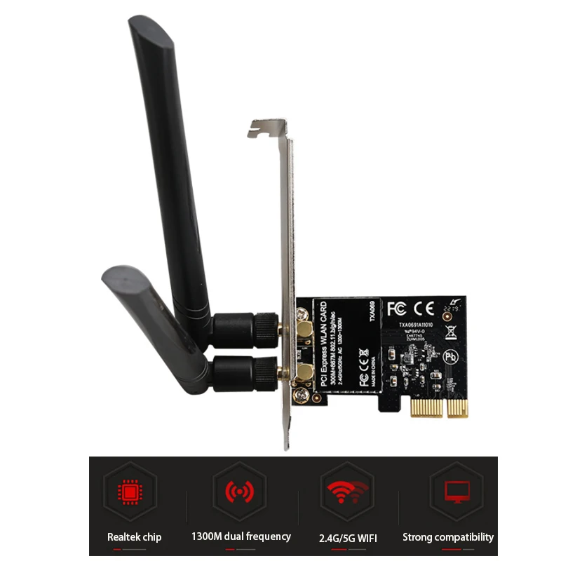 AC1300M Dual frequency gaming adaptive 2.4Gbps/5Gbps PCIE Gigabit Network Card wifi receiver Game PCIE Card Lan Card high-speed