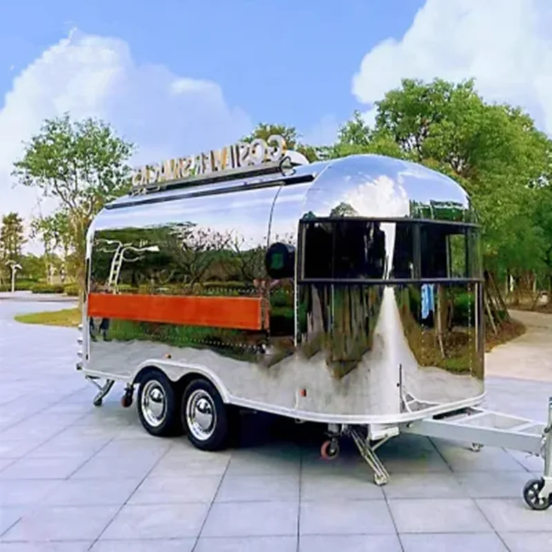 Mobile Fast Food Cart Stainless Steel Camper Trailer Hot Dog Food Truck Caravan Airstream Food Trailer For Sale