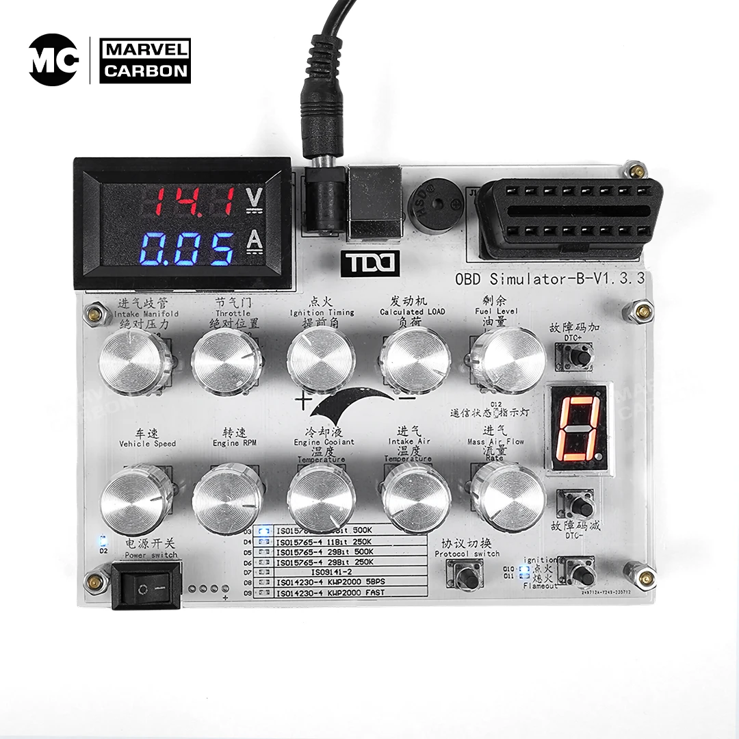 MC OBD II simulator For car LED Steering Wheel Testing and demo show RPM/Speed/Engine data