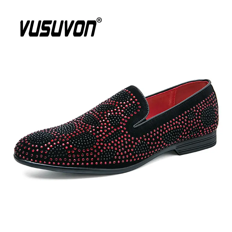 

Luxury Bling Formal Fashion Casual Men Loafers Dress Shoes Classic Dress Slip-On Red Black Causal Footwear Big Size 38-47