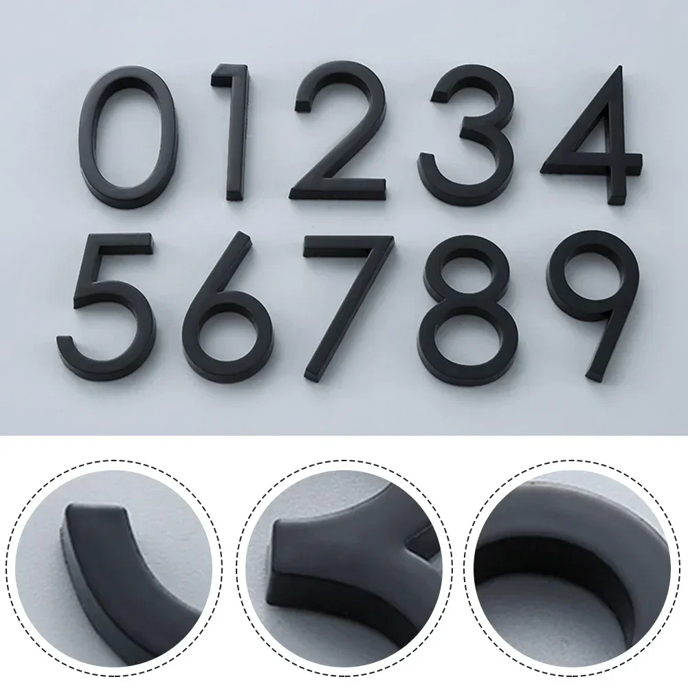 Adhesive Glossy 3D House Number Door Plate Sign Outdoor Hotel Room Office Number Black 6*3.8*0.8cm Decorations