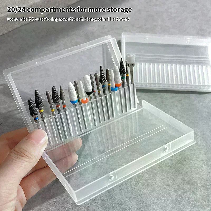 Nail Drill Bits Storage Box Nail Grinding Head Holder Stand Display Cleanser Dustproof Cutter Manicure Organizer 20/24 Holes