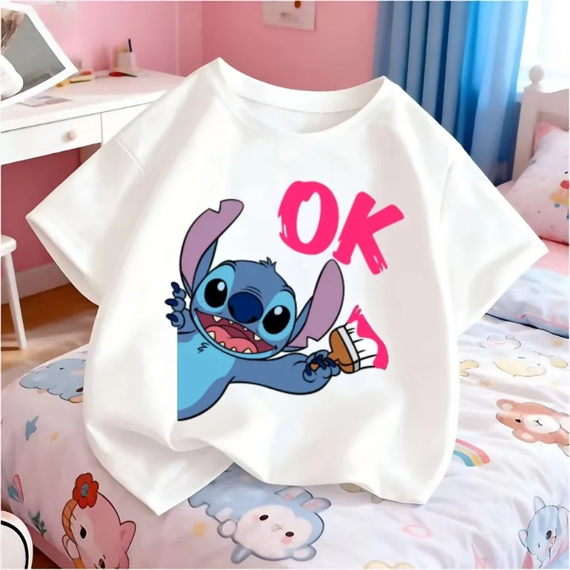 

Disney Lilo & Stitch Clothes T Shirts for Kids Summer Short Sleeve Breathable T-shirts for Boys Sports Tops Teen Girls Tees