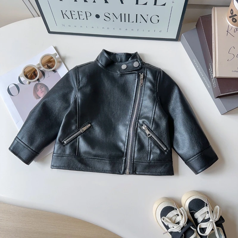 

New styles, children's fashion Korean long sleeved leather jacket Children's leather jacket, spring and autumn