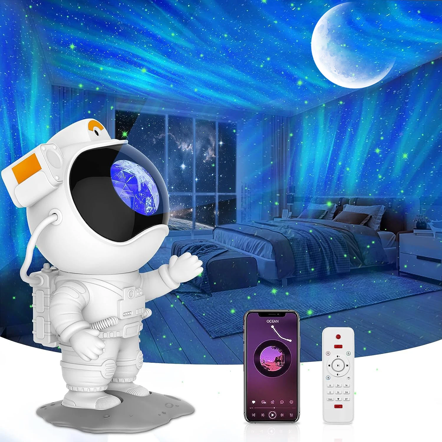 Bluetooth Astronaut Starlight Projector LED Bedroom Ambiance Night Light Aurora Moon Astronaut Bluetooth Speaker Accessories