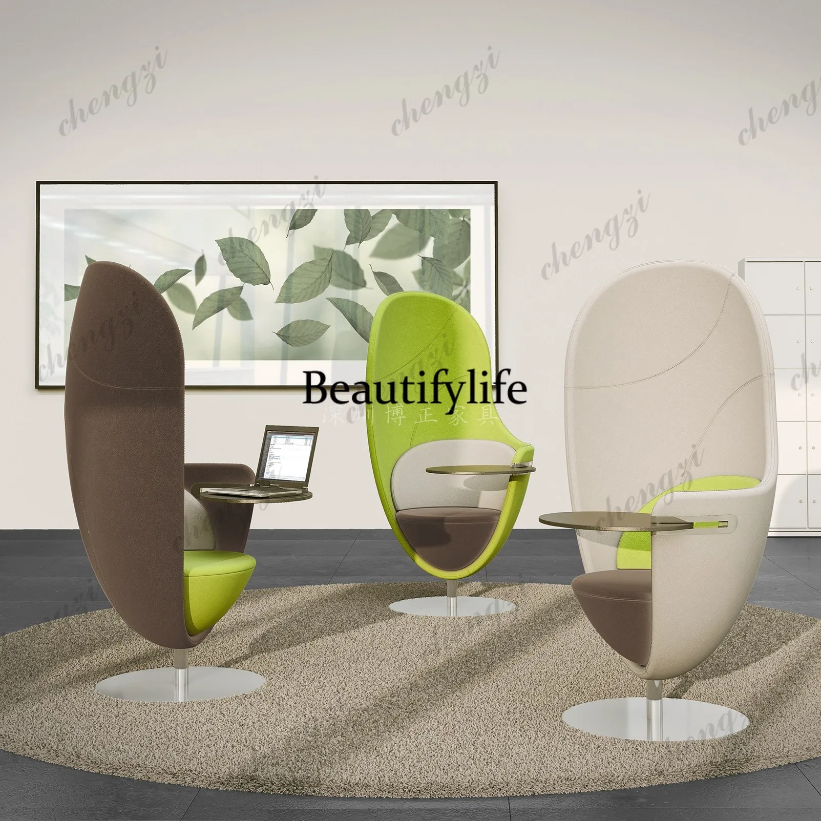 Creative, silent rotating chair with side table board business negotiation high back single sofa chair