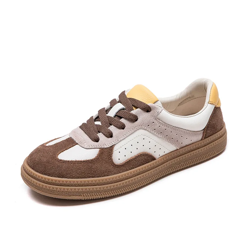 

Весенне-осенние замшевые кроссовки, женские лоскутные туфли на плоской подошве из натуральной кожи на шнуровке с круглым носком, женская тренировочная обувь ручной работы