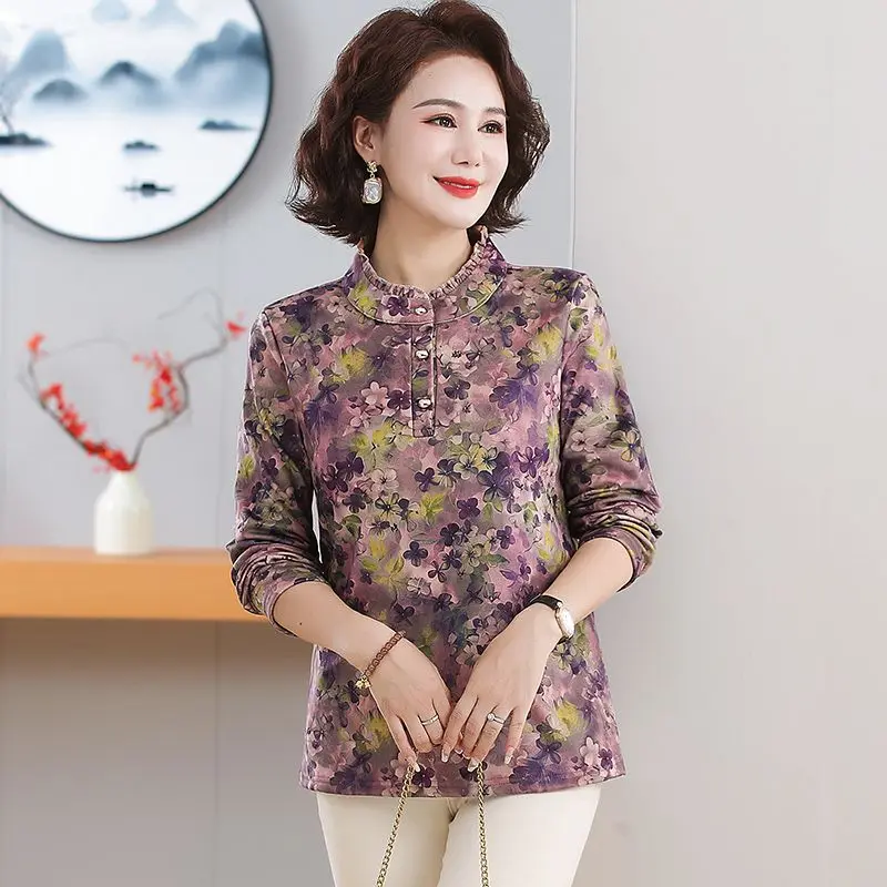 แฟชั่นสไตล์แม่ใหม่แขนยาว Bottoming เสื้อยอดนิยม WARM Plus กํามะหยี่เสื้อยืด TOP เสื้อขนาดเล็กสําหรับผู้หญิง