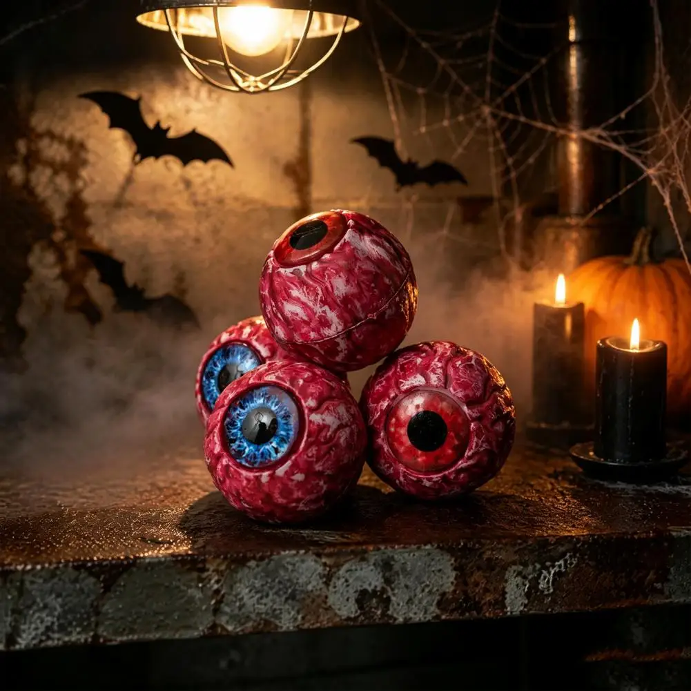 Halloween Eyeball Decorations Halloween Hanging Eyeballs Decoration Set 4 Pcs Realistic Fake Blood Eyes Net Bag Haunted for Yard