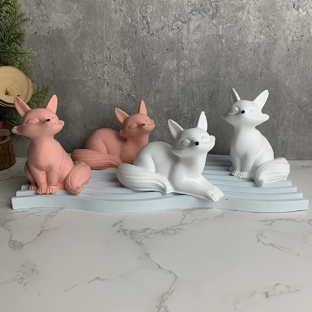 3D Fox Candle Silicone Mold Cartoon Fox Handmade Scented Candle Gypsum Mould Chocolate Baking Tool Aromatherapy Plaster Mold