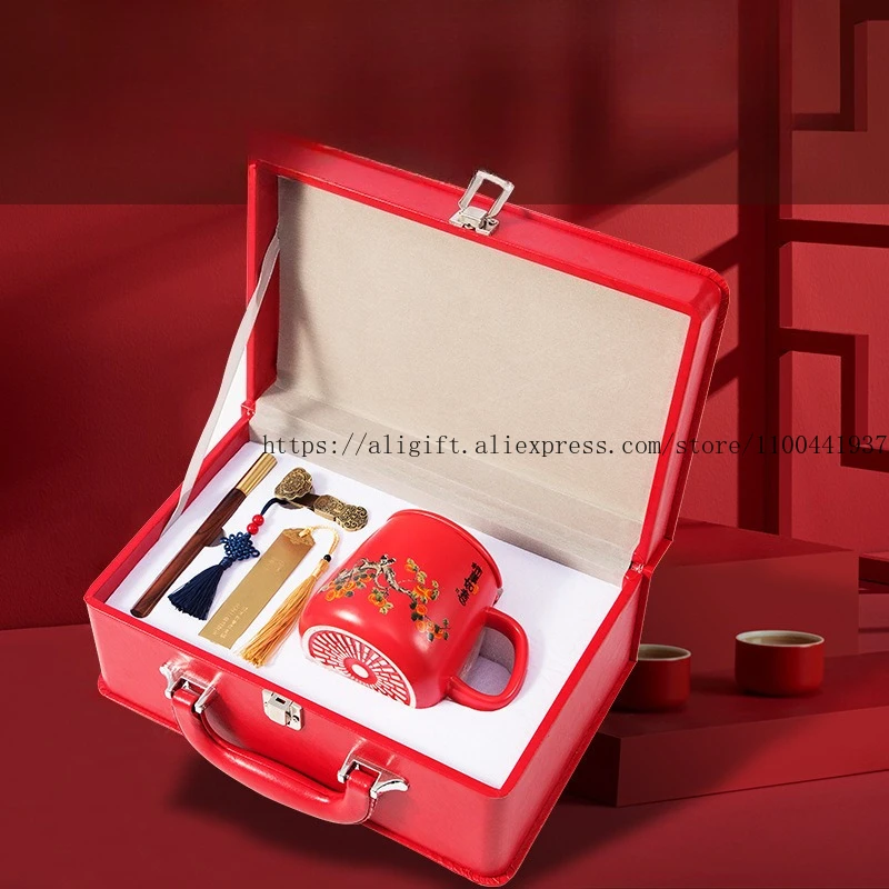 

Customized National Tide Business Gift Set with A Hand Carry Luggage Case Office Cup for Souvenirs Mug Gift