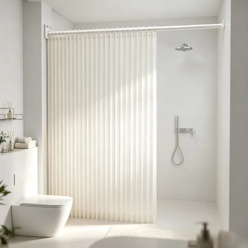 Concealed Foldable Shower Curtain, Waterproof Bathroom Divider Screen with Rod, Retractable Wet-dry Separation Panel for Tub.