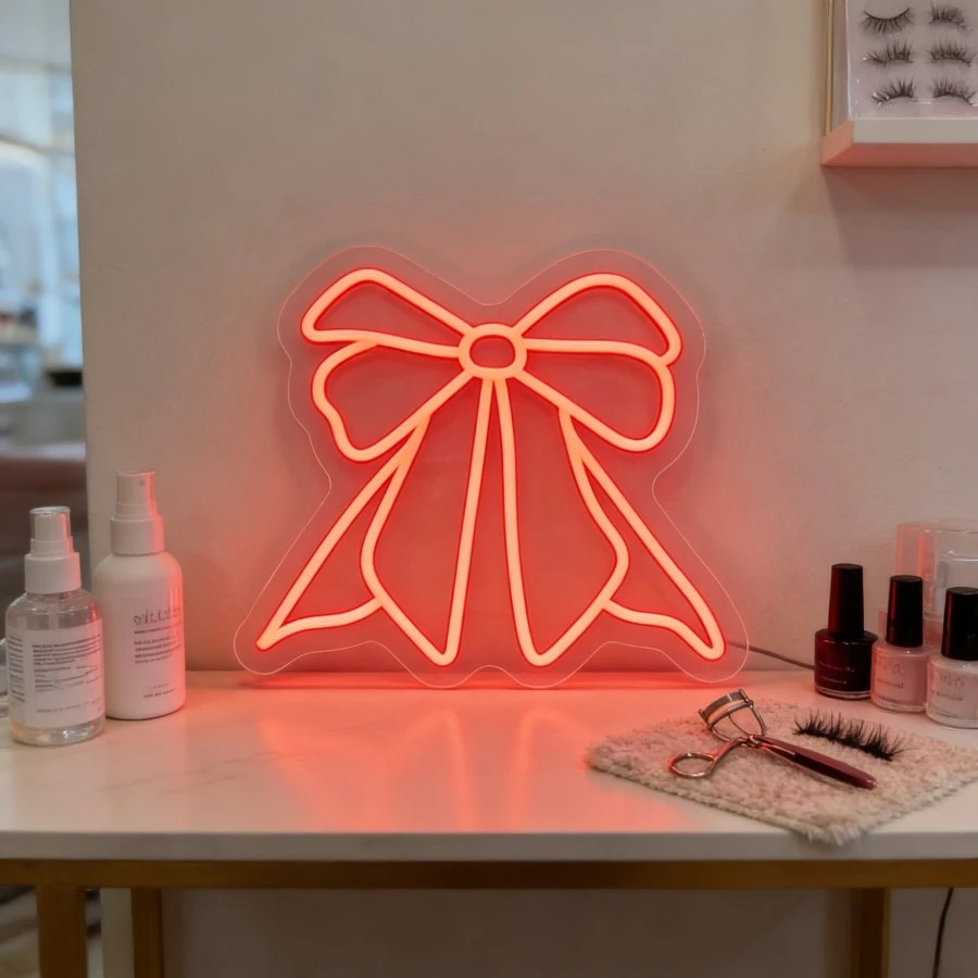 

Bow Neon Sign LED Wall Art USB Powered Princess Room Decor Aesthetic Night Light for Vanity Makeup Dressing Table Birthday Gift