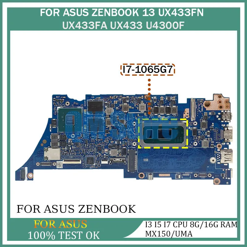 Laptop Motherboard For ASUS UX434FL UX434FA UX334FL UX334FA UX434FLC UX463FL U4600F UX434 Mainboard i5 i7 CPU 8G/16G RAM