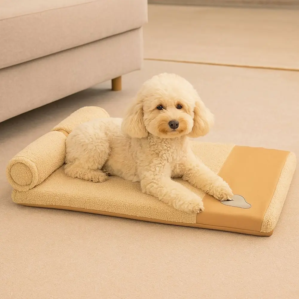 

Removable Dog Bed Neck Protection Soft Dog Sleeping Mat with Pillow Comfortable Warm Dog Mattress Home Indoor
