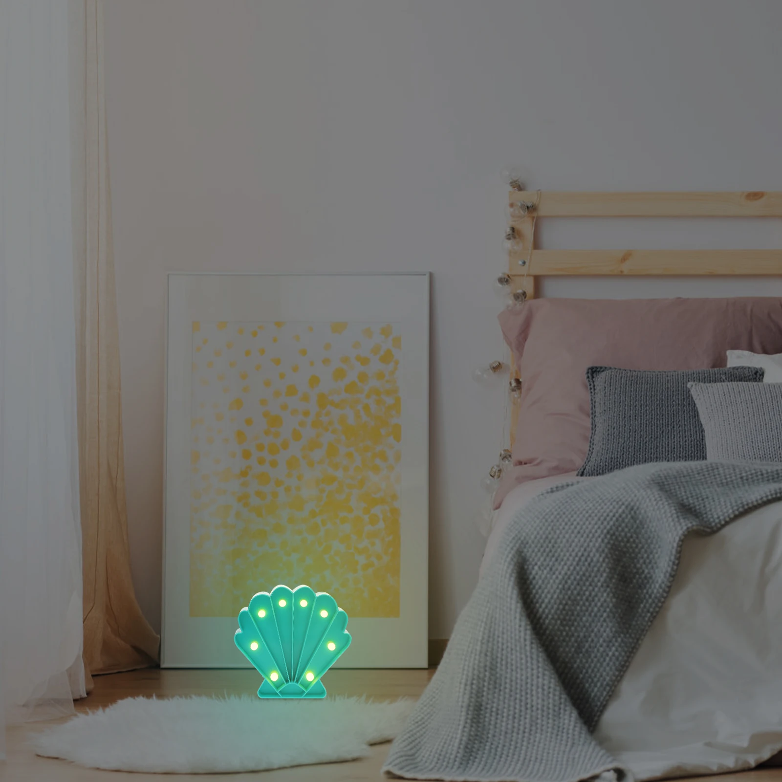 

Seashell Night Light LED Plastic Star Shape Bedside Lamp Small Table Light Shell Design Powered Decorative Home Wedding