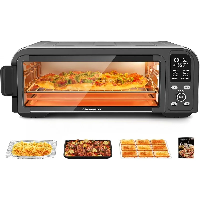 

19QT Digital 8-in-1 Air Fryer Toaster Oven, 550°F Flavor-Lock Tech, Flip Up & Away Capability, 40+ Recipes, 4 Accessories, Black