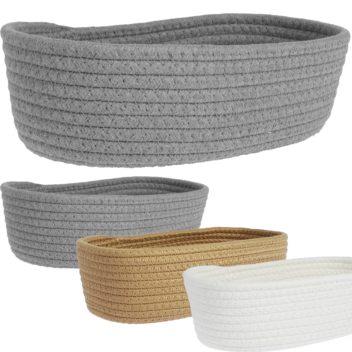 3Pcs Woven Storage Basket Set Multipurpose Desktop Sundries Cotton Rope Organize Basket Household Organizational Containers