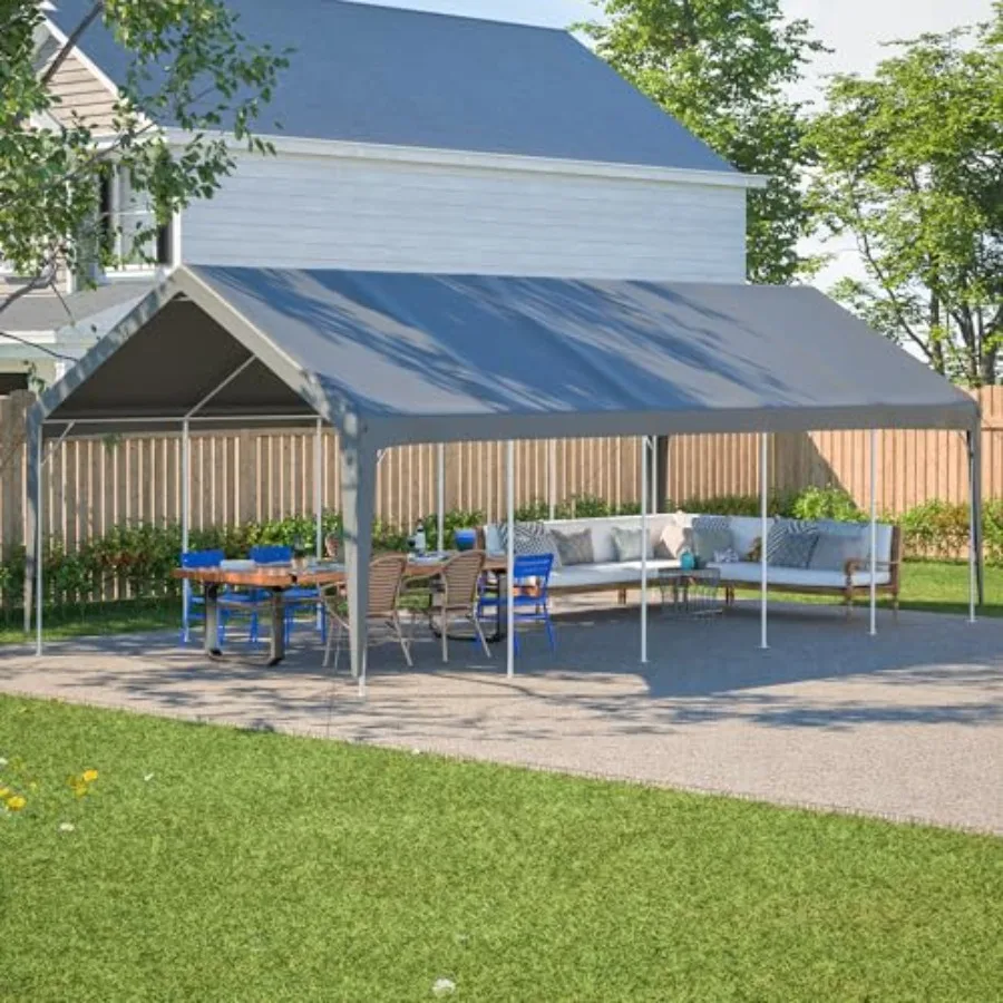 13x20 ft Carport, Heavy Duty Carport Canopy with Side-Opening Removable Door and Roll-Up Window, Potable Car Canopy Garage Part