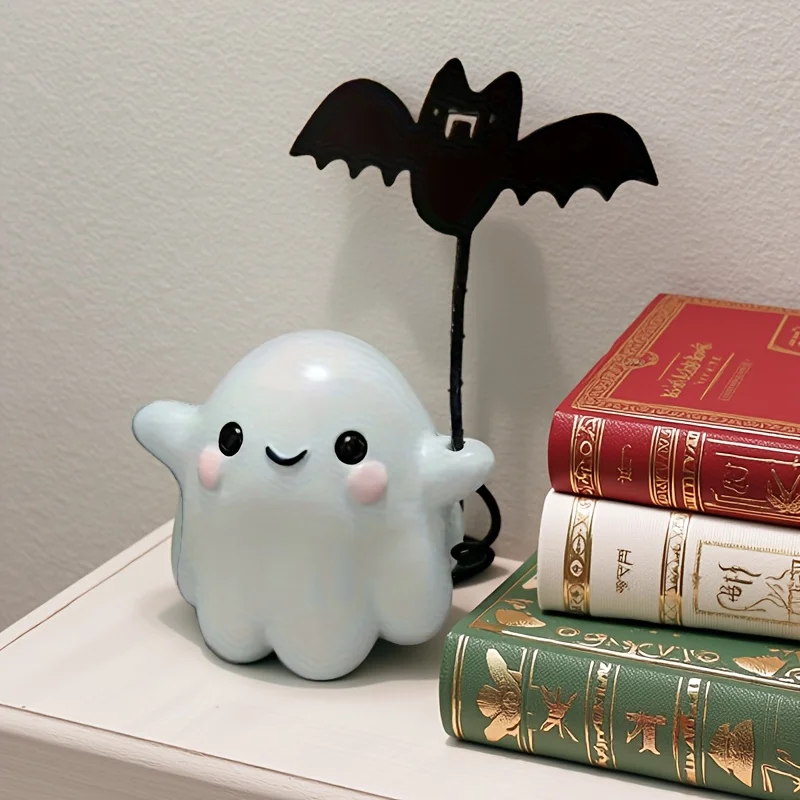 1Pc Halloween Cute Ghost Putting Bat Ornaments, Ghost Bat Desktop Party Decoration, Party Small Gift, Little Finger Cute Ghost