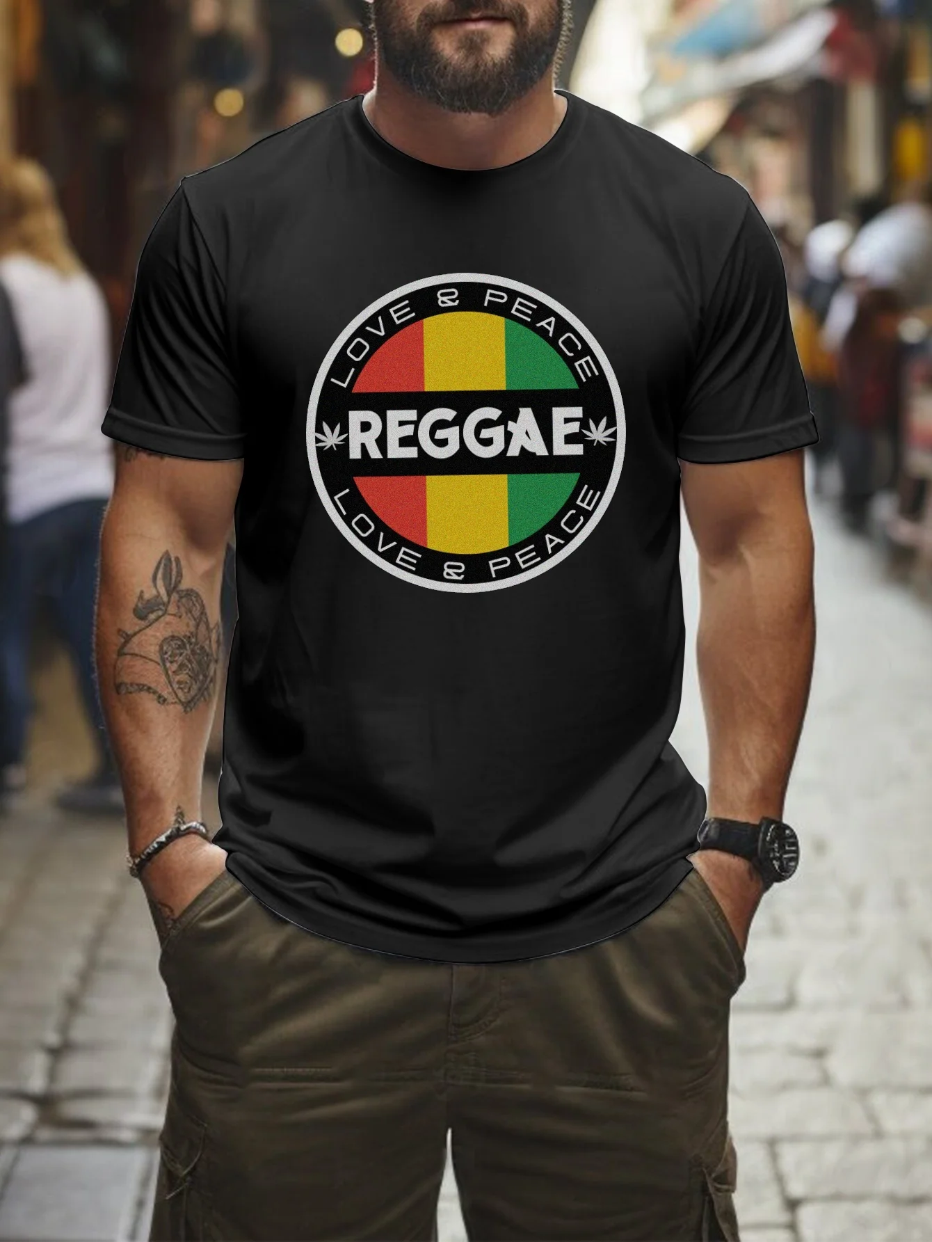 Reggae Print T Shirt, Summer Men\'s T-shirt Top, Daily Street Fashion Trend, Personalized Short Sleeves