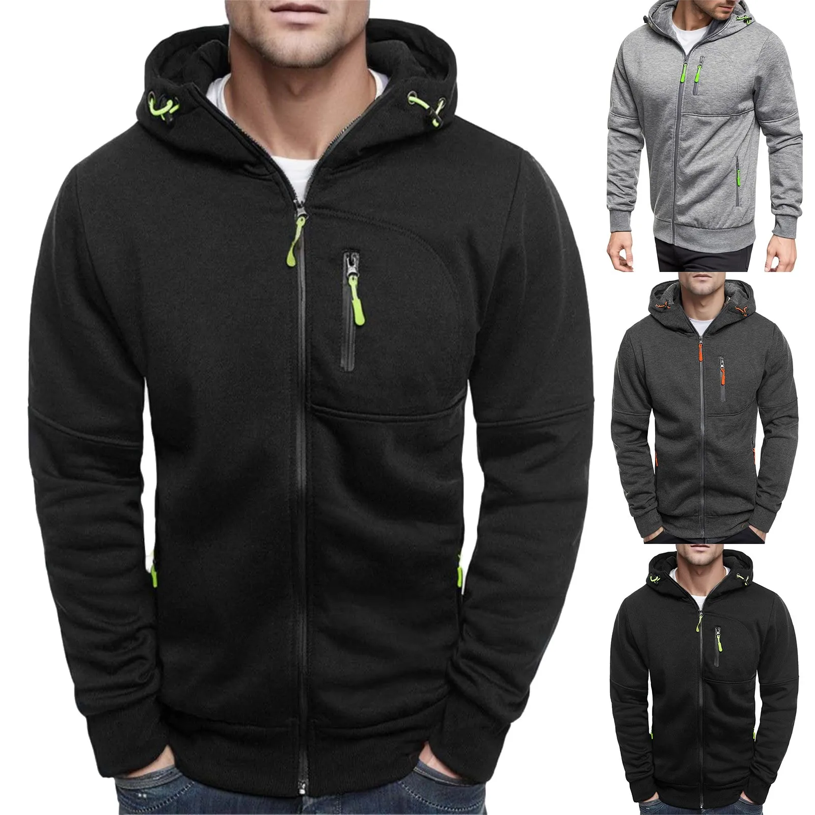 

Quick Jacket for Men Winter Splice Tops Sleeve Blouse Men's With Zip Cap Long Sweater Men's Coats Fleece Men Small