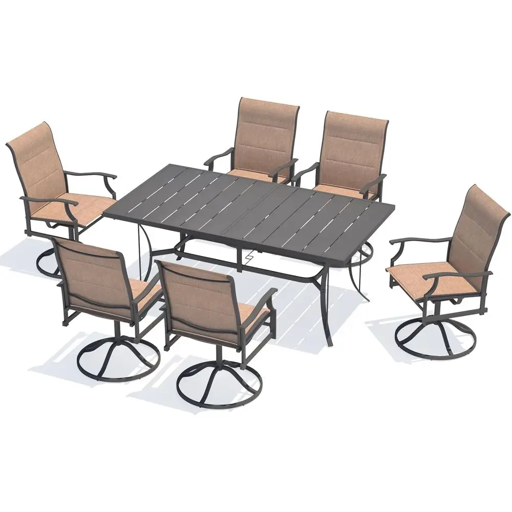 

7-Piece Outdoor Patio Dining Set with 6 Swivel Chairs, Metal Table, Umbrella Hole, Suitable for Backyard, Poolside, Balcony, Gar