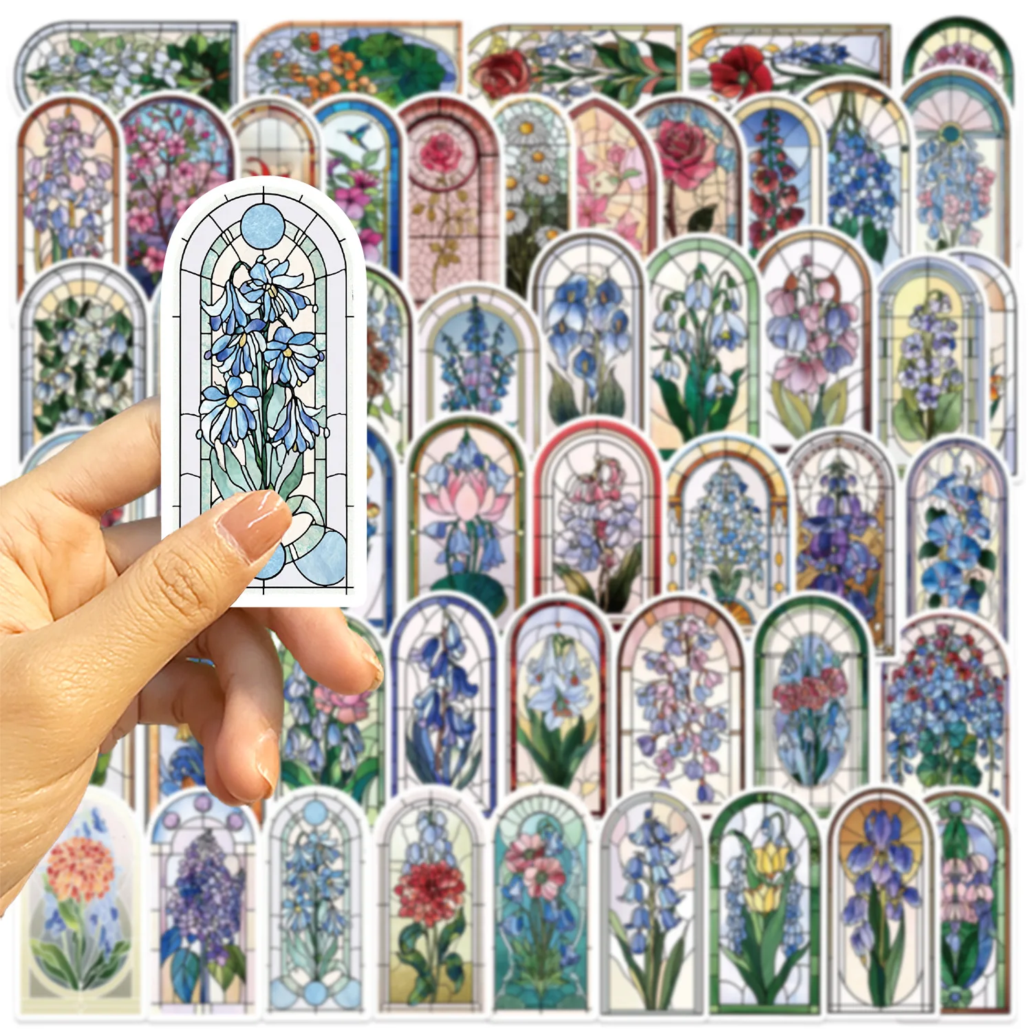50 قطعة نافذة زجاجية ملونة الزهور ملصقات الإبداعية الكرتون الكتابة على الجدران الديكور DIY بها بنفسك دفتر حقيبة الغيتار الشارات لوح التزلج