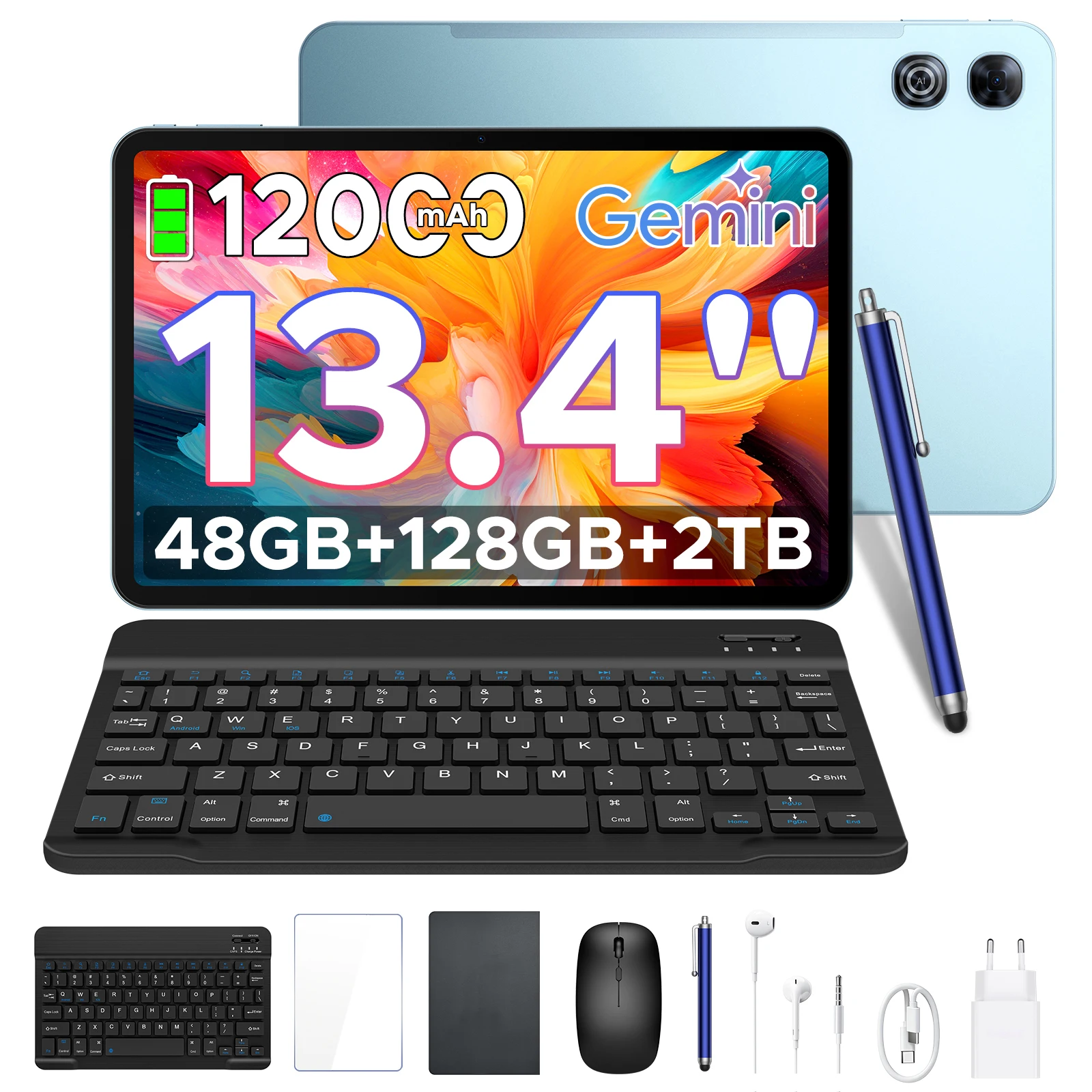 POCKAM P13 Gemini AI 2-in-1 Tablet PC Android 16 13.4" 2.4K 120Hz Display 48GB RAM(8+40) 128GB ROM 12000mAh Batterij Widevine L1 Tablet PC