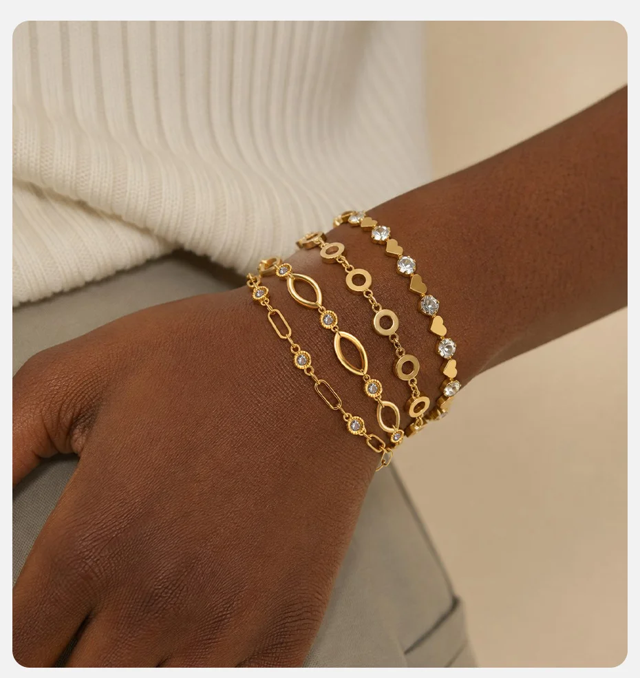 Vnox Eleganter, vergoldeter Charm mit Zirkonia für Damen, geometrisches, hohles Armband aus Edelstahl, handgefertigt, Party-Schmuck – Detail 2