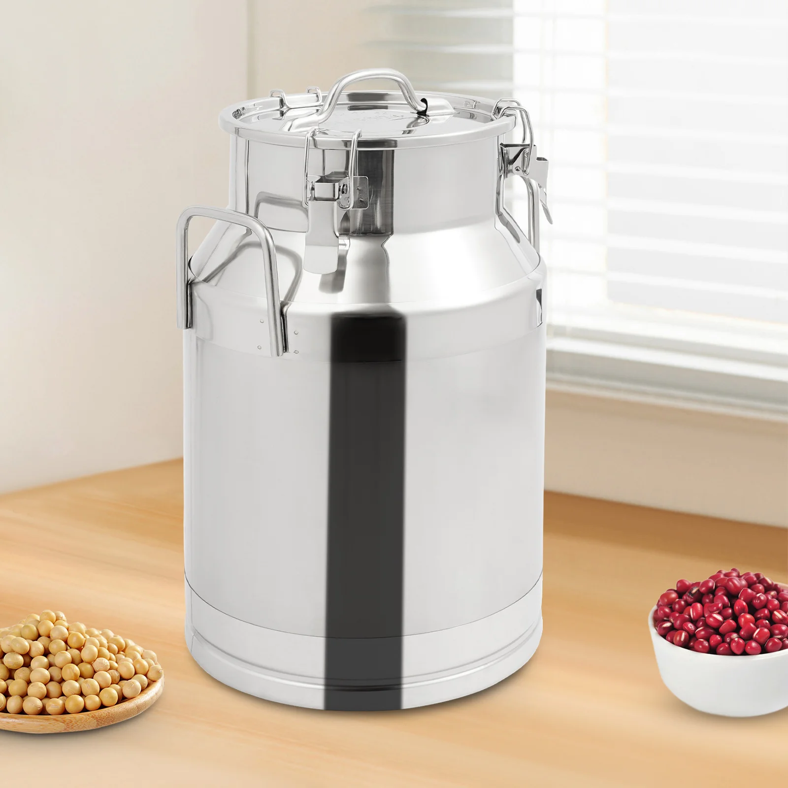 

28L 304 Stainless Steel Sealed Storage Container, Milk Jug Brewing Can W/ Locking Lid & Handles, Airtight Dry Food Grain Bin