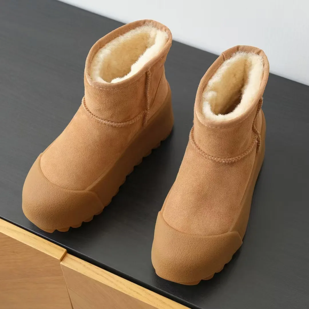 2024 Winter Warm Sheep Fur Integrated Thick Bottom Snow Boots for WomenHeight Increasing Thickened  Fleece Anti Cold Short Boots