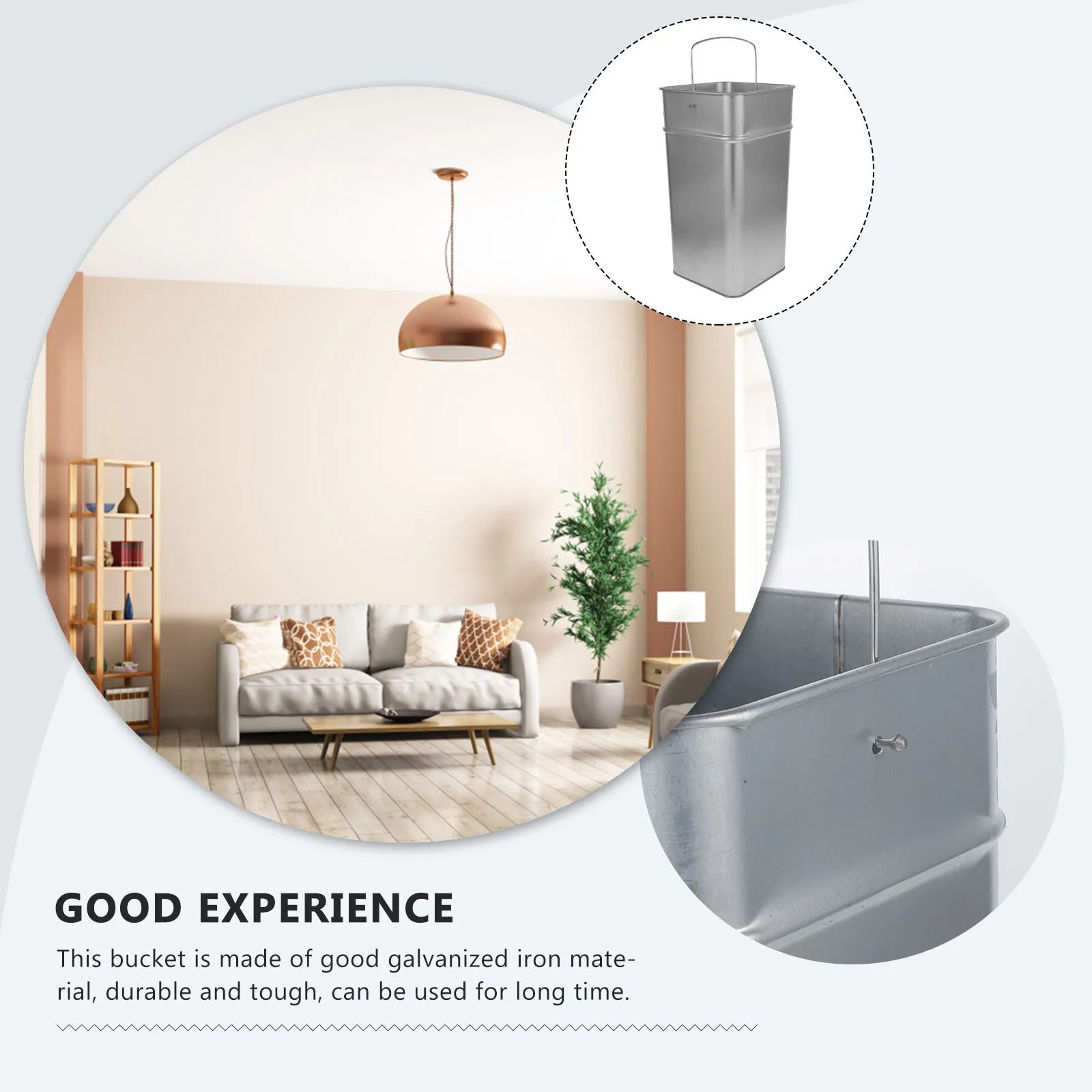 

Galvanized Iron Trash Can 17x17x32cm Large Capacity Rustproof Portable Bucket Handle for Garden Yard Kitchen Bathroom Garbage