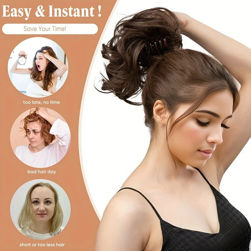 Coleta Sintética de 12 Pulgadas con Clip de Cangrejo para Cabello Corto Rizado para Mujer en Negro, Marrón y Rubio 6