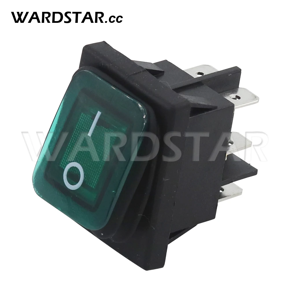 KCD4 Waterproof Rocker Switch Red/Green with LED Black Heavy Duty 6Pins 2Positions / 3Positions Auto Boat Power Switch 28.5x38mm