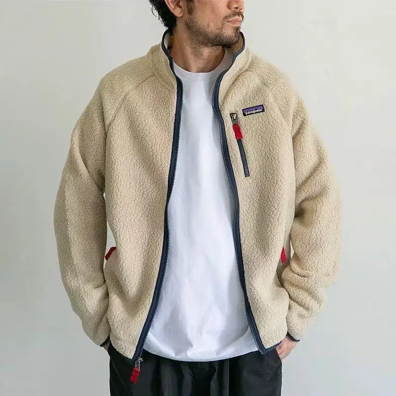 Unisex American Style Bata Fleece Jacket Stand Collar Lamb Velvet Polyester Fiber Outdoor Sport Hiking Thickened Autumn Winte...