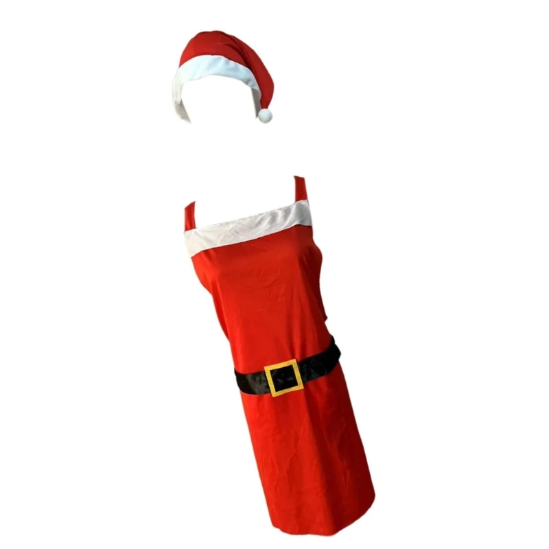 Adultos adolescentes 2 pçs festival avental elfo chapéu papai noel conjunto festa trajes cosplay adereços uniforme