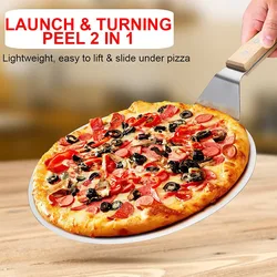 Pizza Shovel Pastry Tools Accessories Pizza Peel Round Stainless Steel Non-stick Pizza Paddle Spatula With Oak Wooden Handle