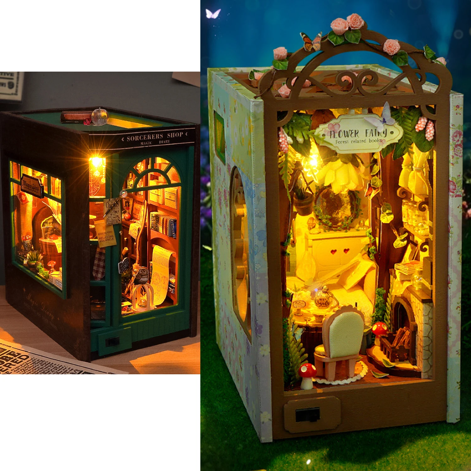 Kit di inserti per angoli per libri fai-da-te Casa Scaffale per libri in legno Modello di inserti Case delle bambole Puzzle 3D Costruzione Decorazione della casa Giocattoli per regali per bambini