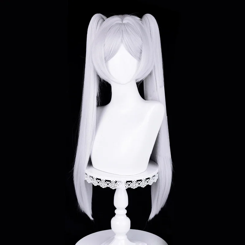 Anime Frieren Cosplay Wig 68cm Silver White Two Ponytails Heat Resistant Synthetic Hair + Wig Cap image 2