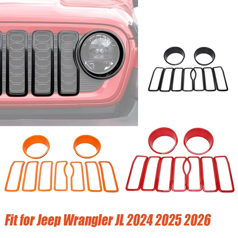 Fit for Jeep Wrangler JL 2024 2025 2026 Car Mesh Front Grille Grill Insert Headlight Light Cover Trim Frame Exterior Accessories