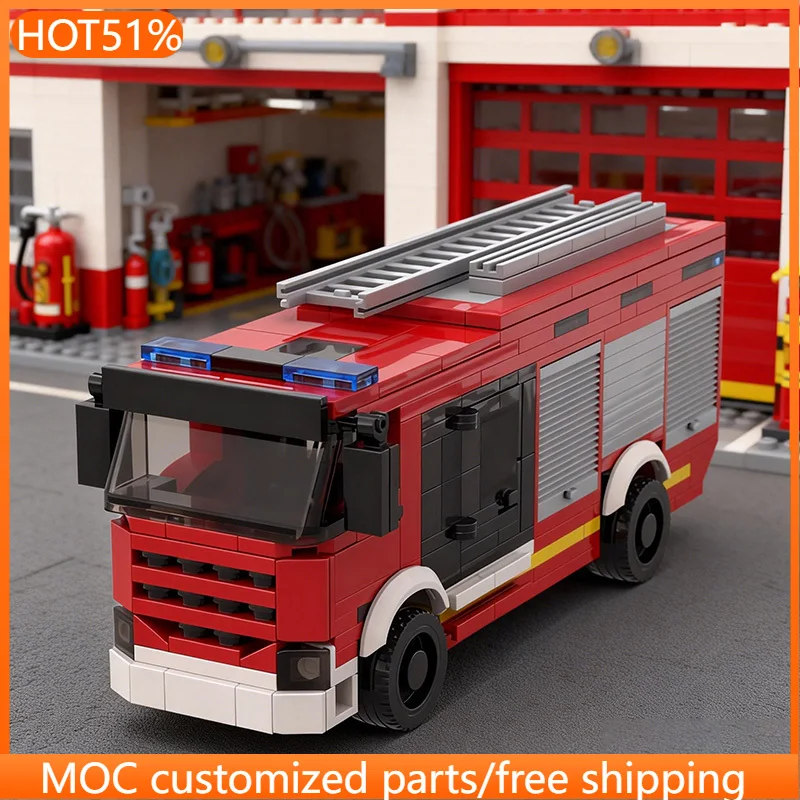 

377 PCS transport Mini Fire Truck MOC Customize Modular Building Block Technology Design Educational DIY Boys Assembly Toy Gift