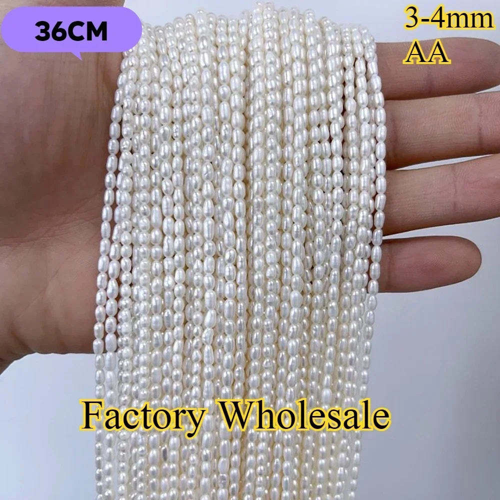 3-4mmAA Flawless Wholesale White Rice Natural Freshwater Pearl Isolated Loose Bead Jewelry MakeDIY Necklace Bracelet Accessories