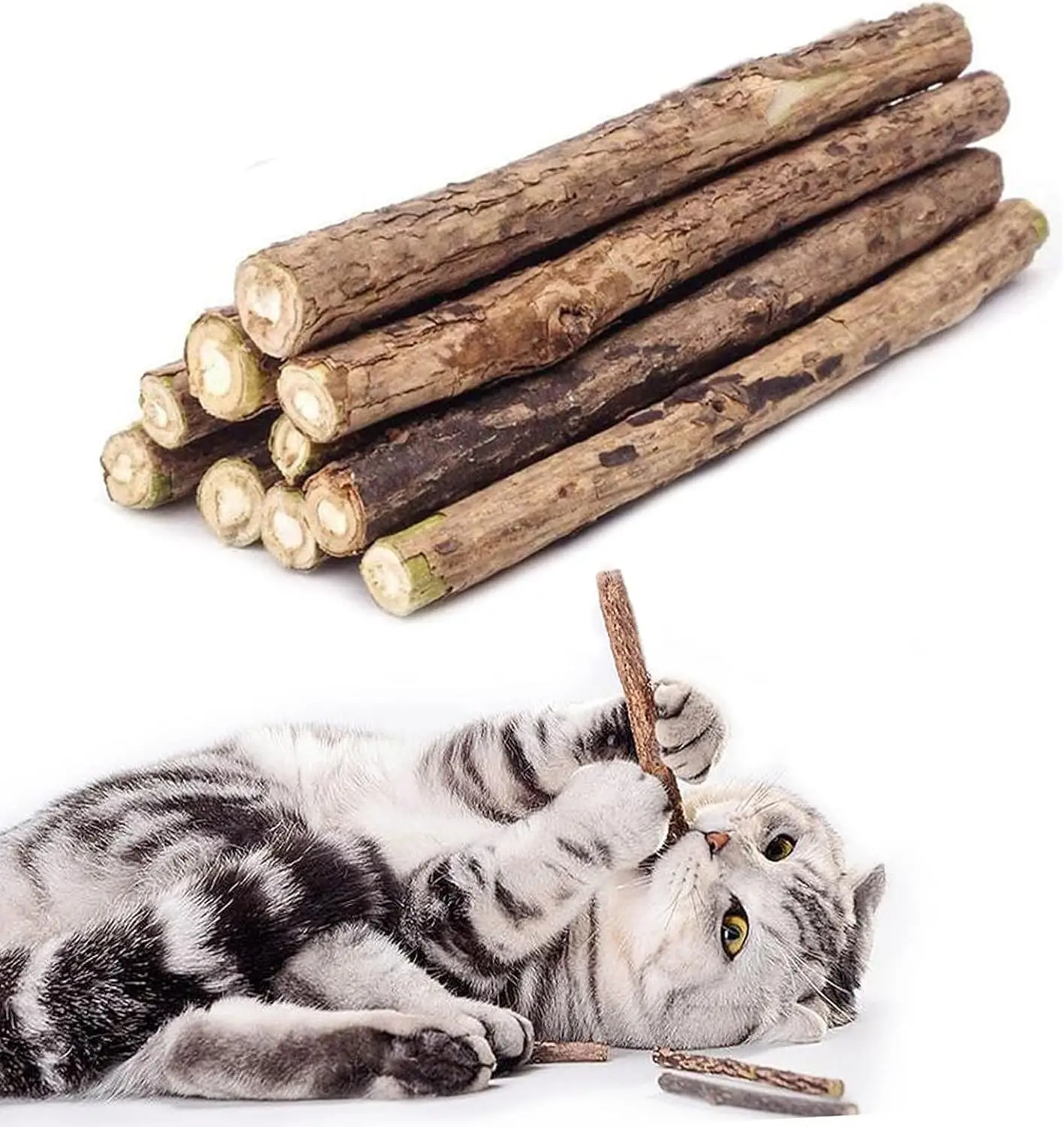 Palitos Masticables de Catnip y Silvervine para Gatos, Juguetes Naturales para Masticar, Alivio de la Ansiedad, Cuidado Dental, Regalos para Gatos