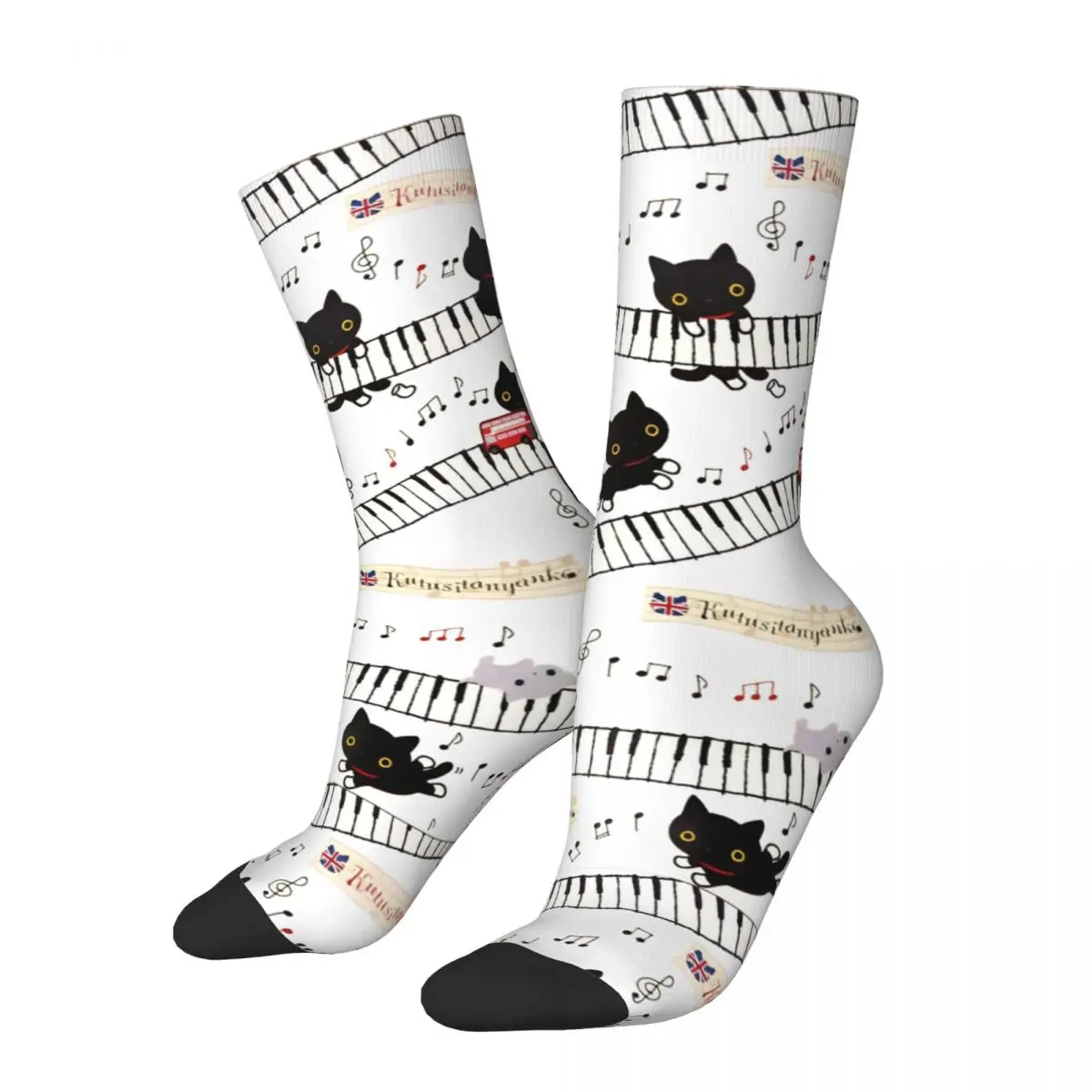 Unisex Men Socks Cats And Piano Stockings Autumn Trendy Quality Socks Design Cycling Non Slip Socks