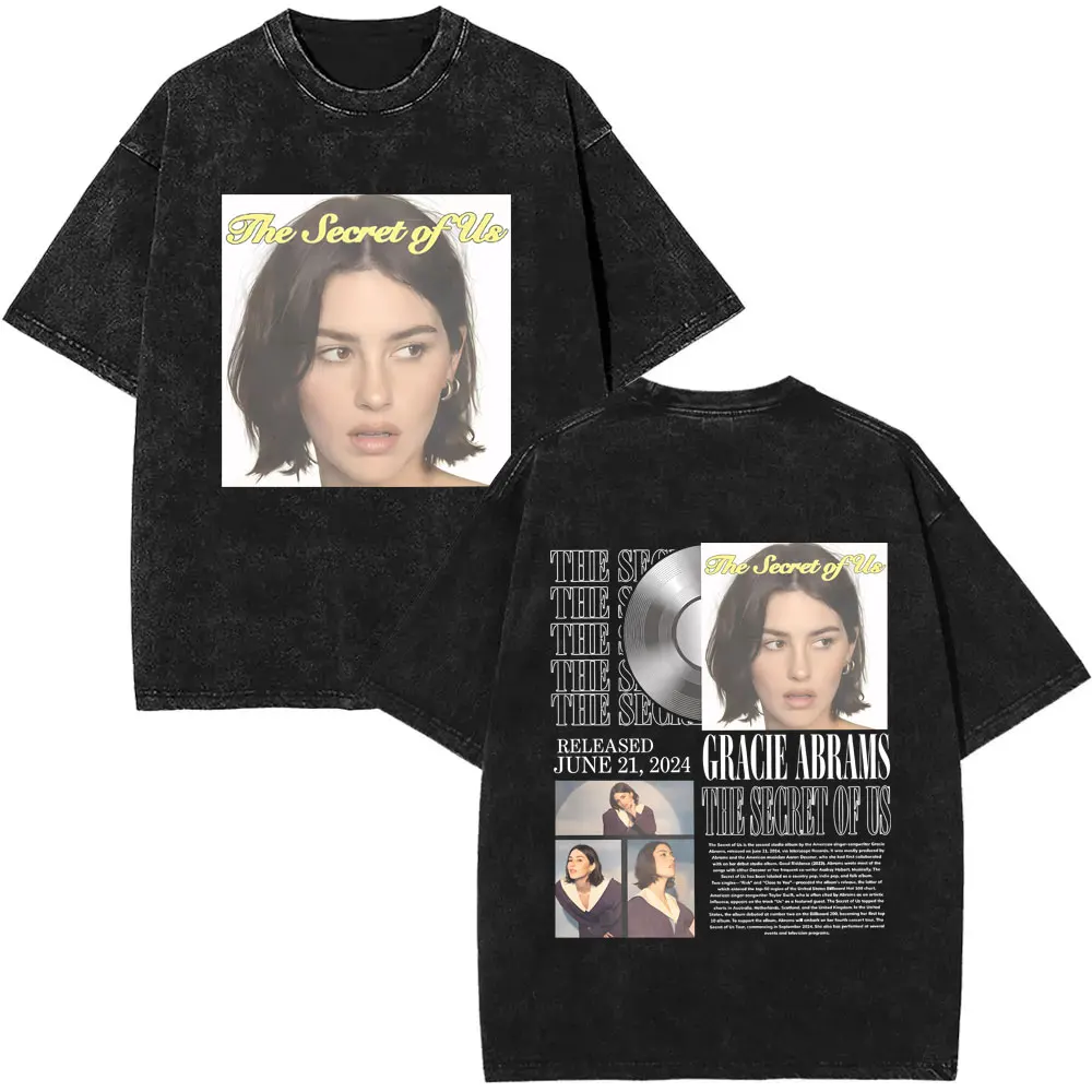 

Vintage Washed Gracie Abrams The Secret of Us T-shirt Men Women Fashion Pop Music T Shirts Unisex Cotton Casual Oversized Tshirt
