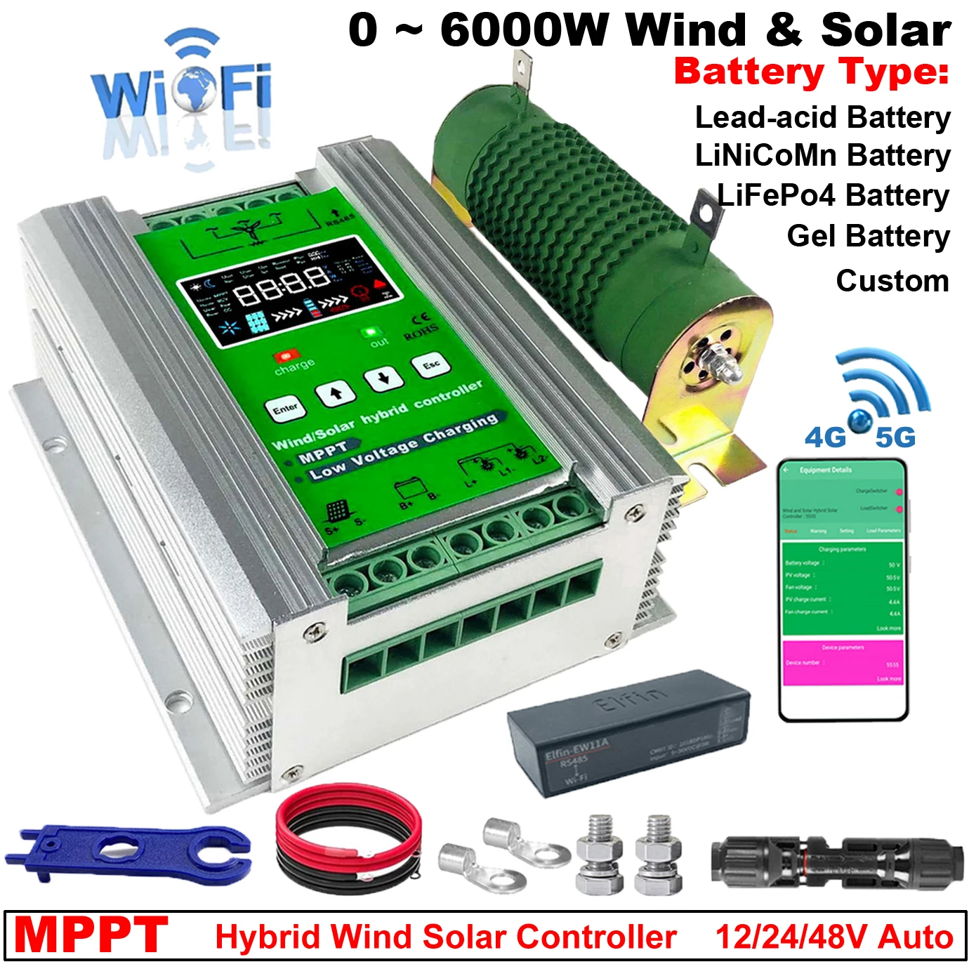 

Новый 5000 Вт 12 В 24 В 48 В MPPT гибридный ветровой контроллер заряда солнечной энергии с функцией Wi-Fi для ветряной турбины 5000 Вт 3000 Вт солнечной панели